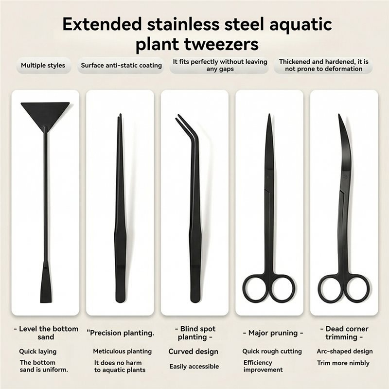 TFORU-Long Black Stainless Ste - Planted Aquarium Tool Kit ulasan dan harga
